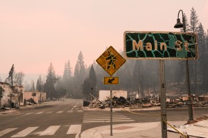 Burned out main street in wildfire