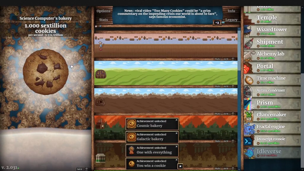 A screen shot from the video game Cookie Clicker