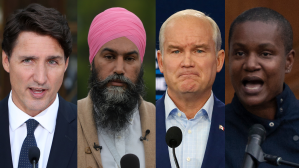 Liberal Leader Justin Trudeau; NDP Leader Jagmeet Singh; Conservative Leader Erin O'Toole; NDP Leader Annamie Paul