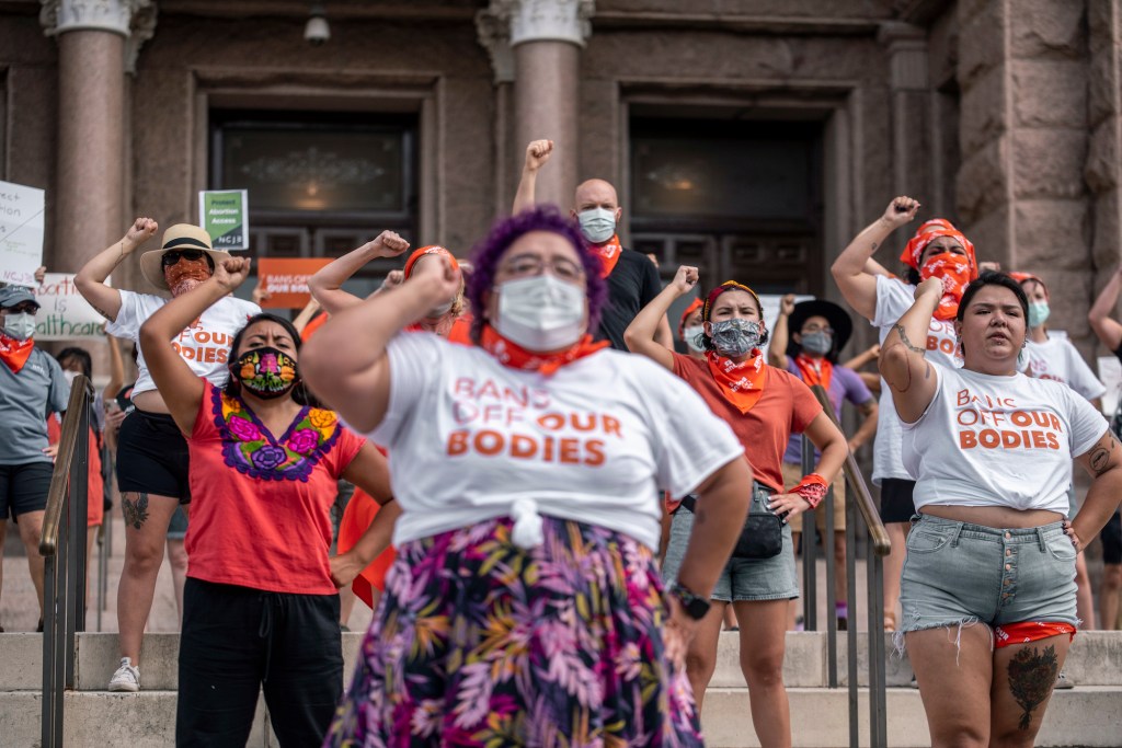 ro-choice protesters perform outside the Texas State Capitol on Wednesday, Sept. 1, 2021 in Austin, TX