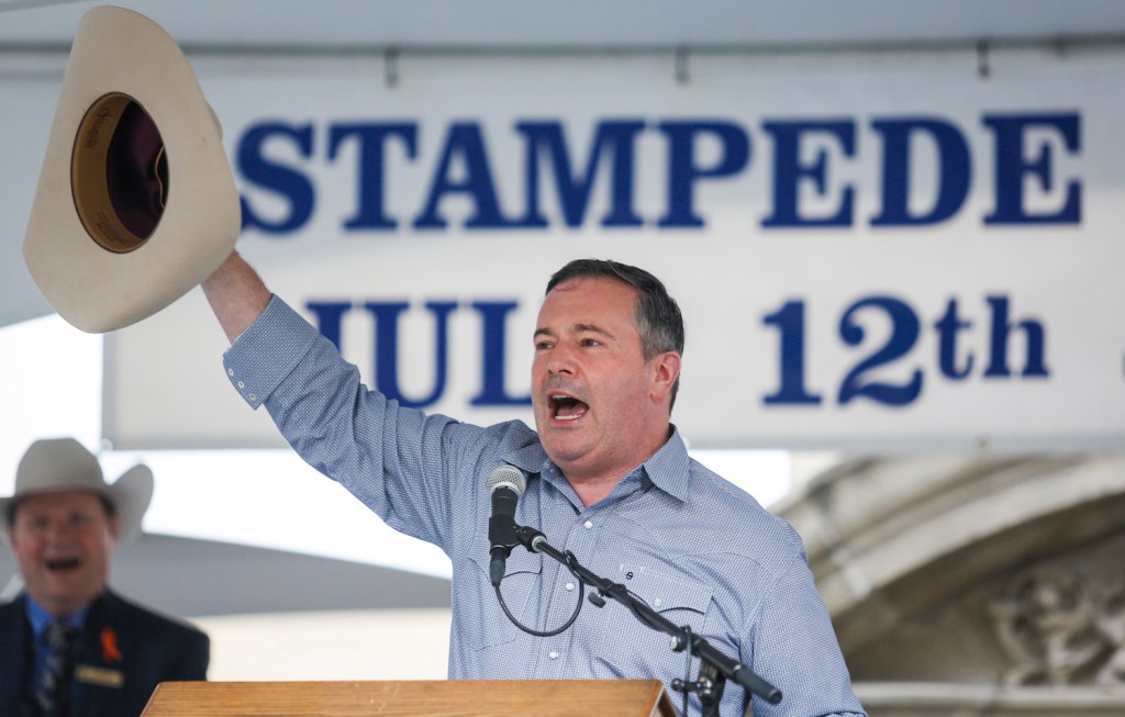 Alberta Premier Jason Kenney speaks at the Premier's annual Calgary Stampede breakfast in July.