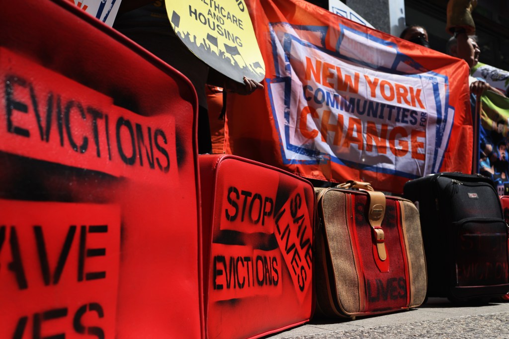 Signs made by housing justice activists in New York City.