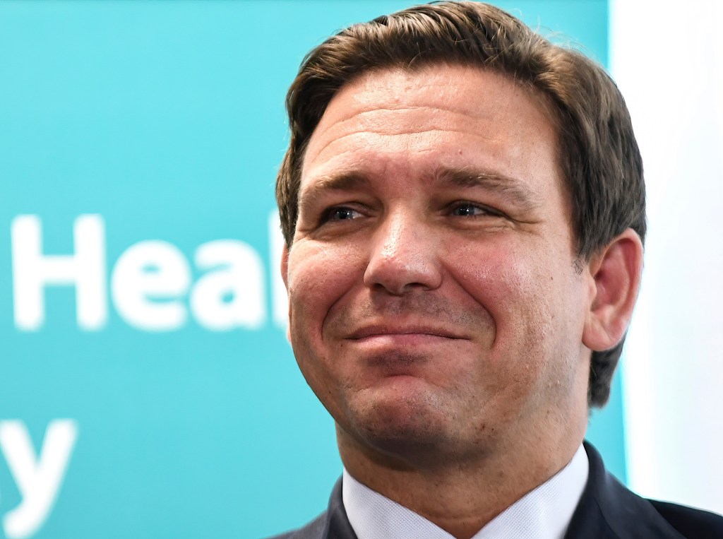 Florida Governor Ron DeSantis holds a news conference at the Florida Department of Health office in Viera, Florida.