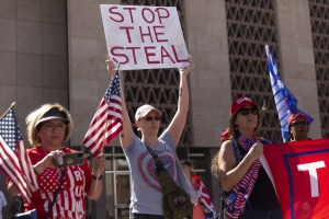 Supporters of U.S. President Donald Trump gather at a 'Stop the Steal' protest as President-elect Joe Biden is declared the winner of the U.S. presidential election, in Phoenix, Arizona, U.S., on Saturday, Nov. 7, 2020. (Cheney Orr/Bloomberg via Getty Ima