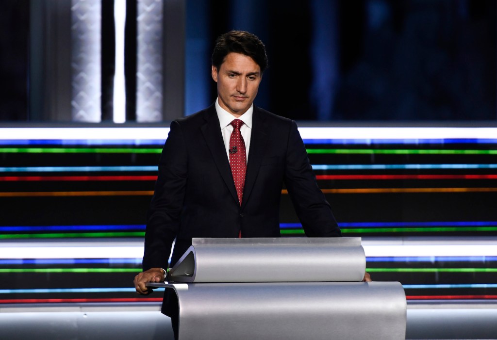 Justin trudeau at debate podium