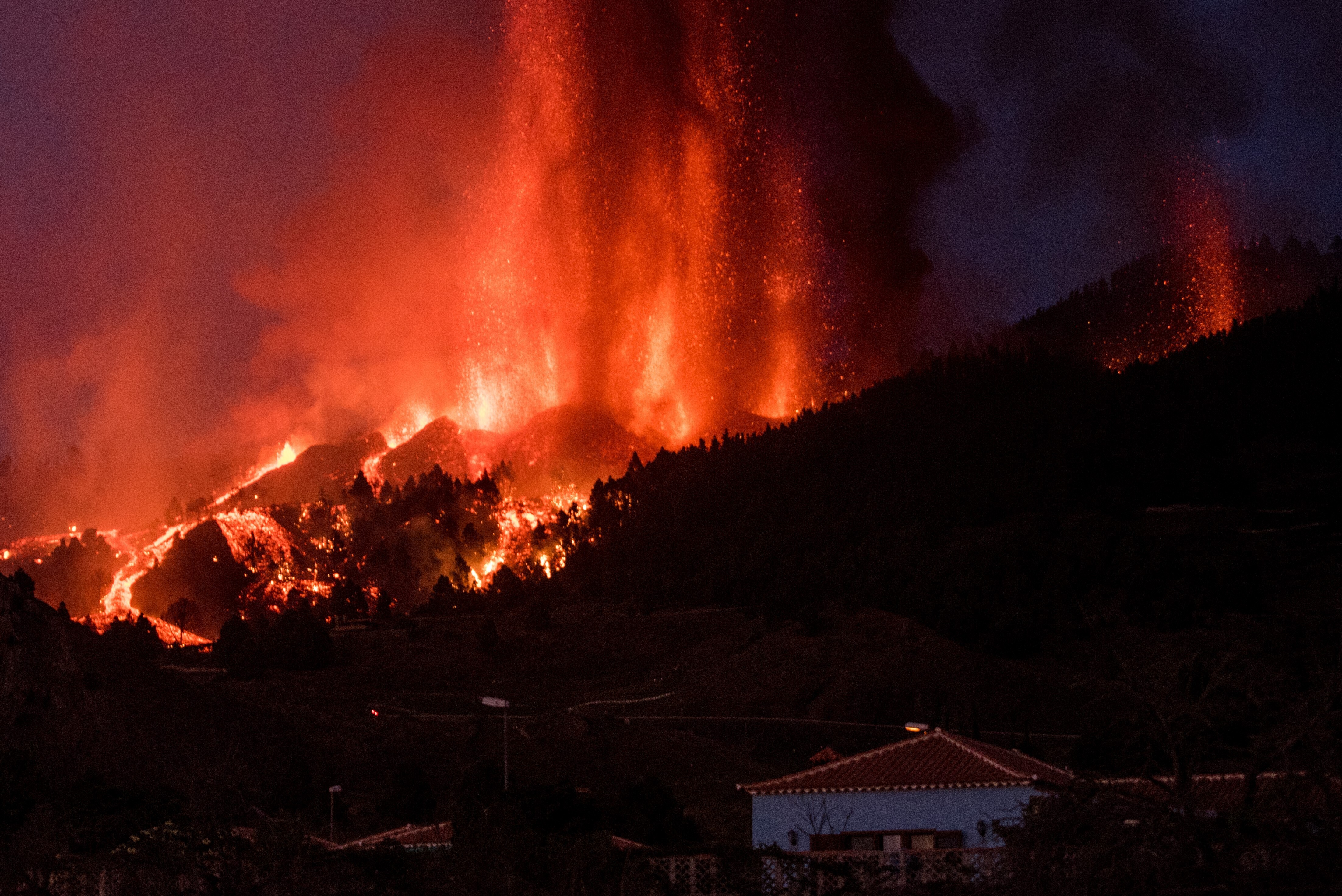 Lava comes out of the volcano Cumbre Vieja on the Canary island of La Palma.