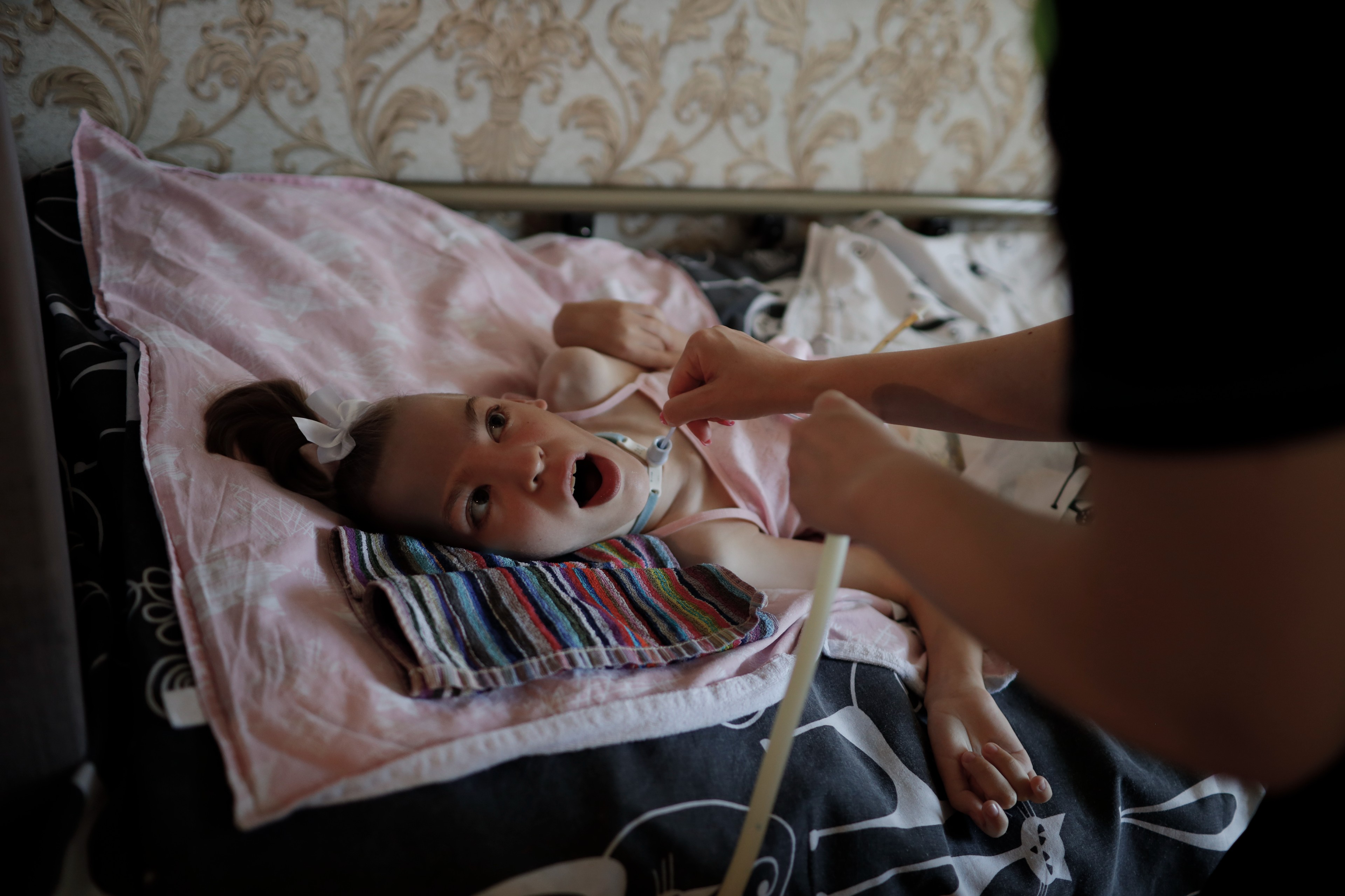 Anastasia Goritko, 29, and her daughter Angelina, 12, at a rented apartment on the outskirts of Stavropol, about 1,400 kilometres (900 miles) south of Moscow.