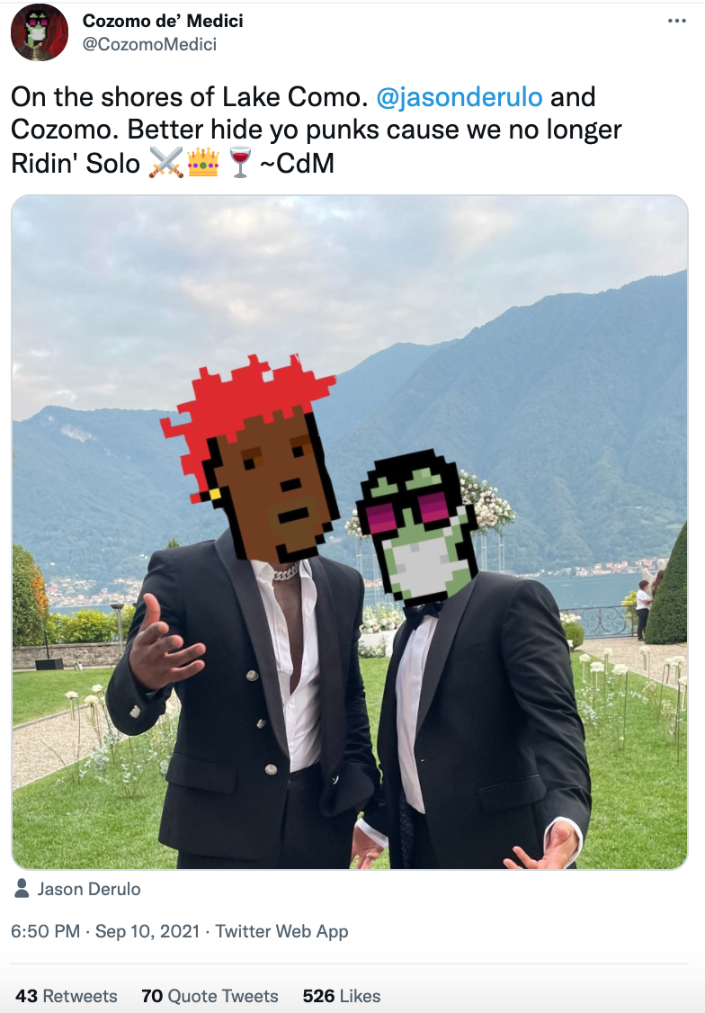 Derulo and Cozomo at Lake Como. Screengrab: Twitter/@CozomoMedici