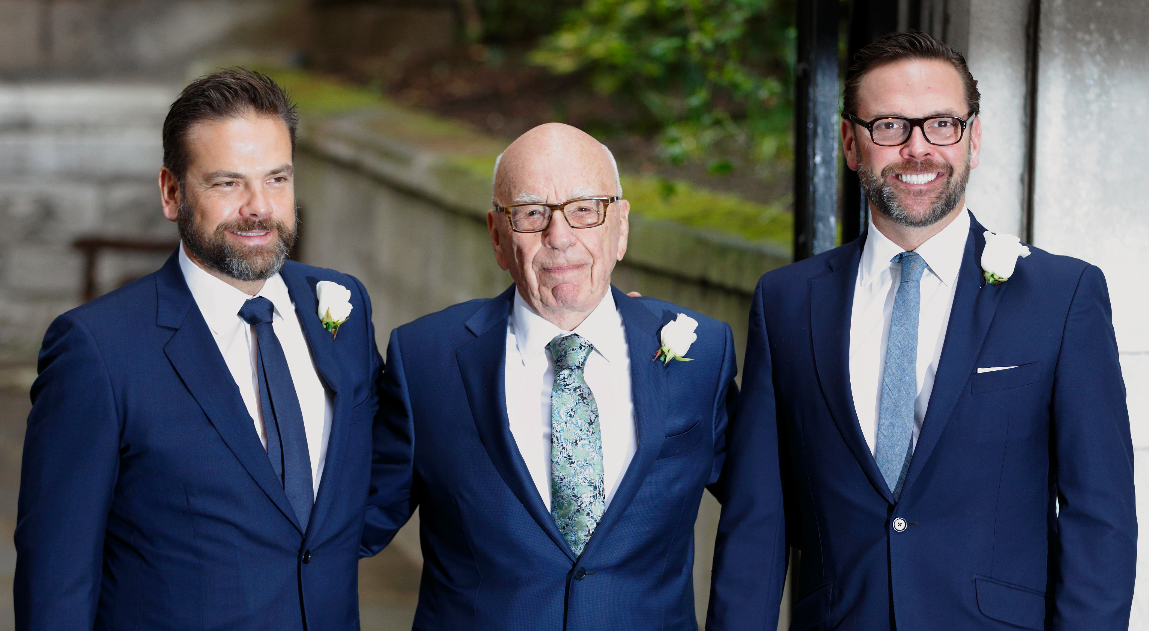 Rupert Murdoch, center, with his sons Lachlan, left, and James, right, in 2016. Photo by Max Mumby/Indigo/Getty Images