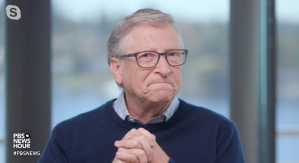 Bill Gates being interviewed by PBS Newshour.