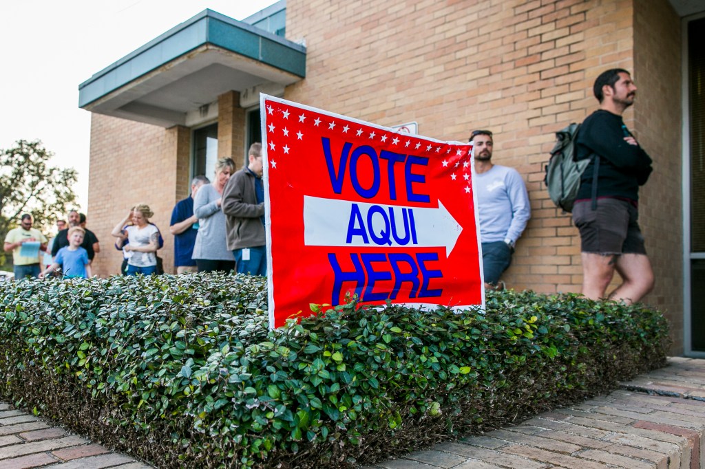 A line of early voters wait outside the Gardner Betts Annex on March 6, 2018 in Austin, Texas.