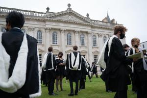 Students from King's College after their graduation ceremony in Senate House at the University of Cambridge