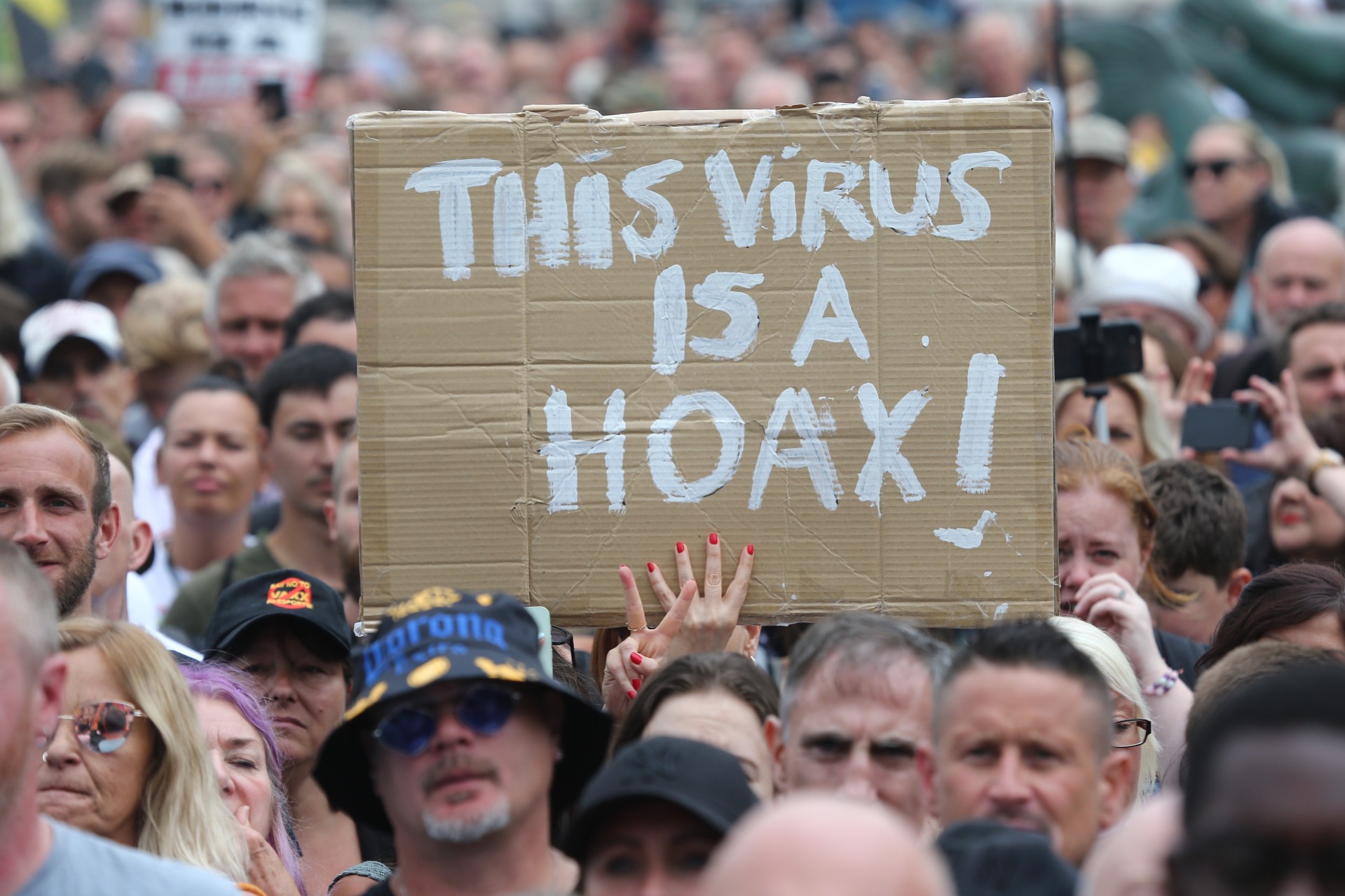 Anti-lockdown and anti-vax protesters in London earlier this year. Photo: Tayfun Salci/Anadolu Agency via Getty Images