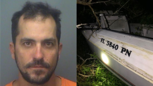 Paul Rae's mugshot and the boat crash.