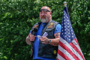 Teddy Daniels, a Republican who is running for congress in Pennsylvania, ​speaks during a pro-police rally on June 20, 2020.