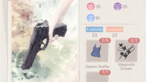 A screenshot of Shining Nikki, showing the crafting screen for a gun.