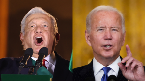 Mexican President Andrés Manuel López Obrador speaks on September 15, 2021 in Mexico City, Mexico. U.S. President Joe Biden speaks at the White House October 13, 2021 in Washington, DC.