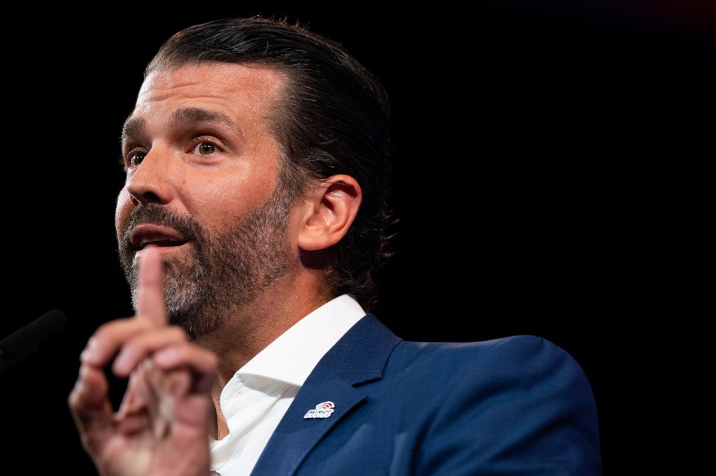 Donald Trump Jr. speaks during the Conservative Political Action Conference CPAC held at the Hilton Anatole on July 09, 2021 in Dallas, Texas. (Brandon Bell/Getty Images)​