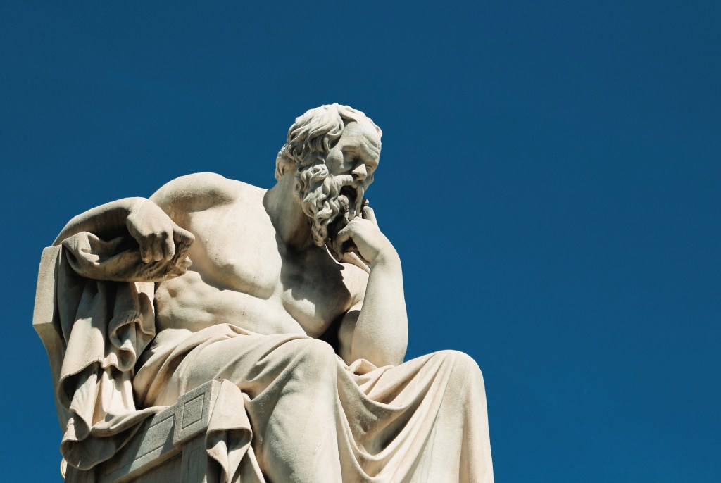 Statue of Socrates thinking.