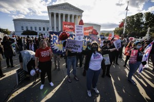 Anti-abortion and pro-choice demonstrators outside of the U.S. Supreme Court in Washington, D.C. on Monday, Nov. 1, 2021.