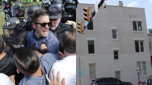 ​Richard Spencer seen during Unite the Right protests (L) and the exterior of his 'Fash Loft' (R