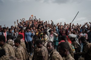 Captive Ethiopian soldiers walk towards Mekele Rehabilitation Center in Mekele, the capital of Tigray region, Ethiopia, on July 2, 2021.