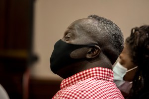 Marcus Arbery, father of Ahmaud Arbery, listens during the jury selection for the trial of Greg and Travis McMichael and their neighbor, William "Roddie" Bryan on October 25, 2021 in Brunswick, Georgia.