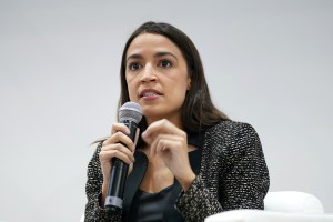 Rep. Alexandria Ocasio-Cortez speaks during an event at the US Climate Action Centre during COP26 on November 9, 2021 in Glasgow, Scotland. (Ian Forsyth/Getty Images)