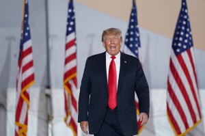 Former US President Donald Trump greets the crowd at a rally on September 25, 2021 in Perry, Georgia. (Sean Rayford/Getty Images)​