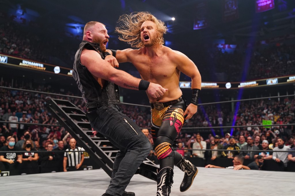 AEW Wrestler Adam Page fighting Jon Moxley