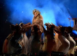 Beyonce performing onstage at the 59th Annual Grammy Awards at Staples Center on February 12, 2017 in Los Angeles, California