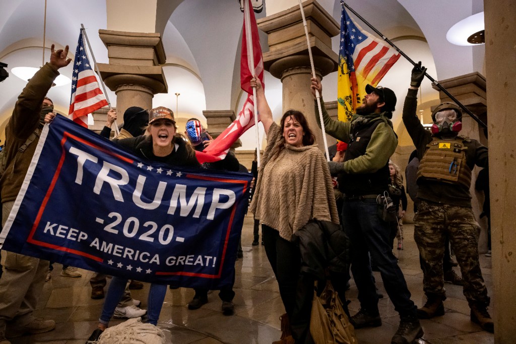 Supporters of US President Donald Trump protest after breaching the US Capitol on January 6, 2021, in Washington, DC. (Brent Stirton/Getty Images)