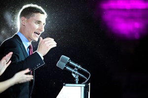 Josh Mandel, the Republican candidate for the Ohio Senate race speaks to a crowd on Tuesday, November 6, 2012 at the Renaissance Hotel in Columbus, Ohio.