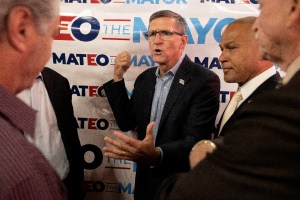 Michael Flynn, former National Security Advispr to President Donald J. Trump, endorses New York City mayoral candidate Fernando Mateo, June 3, 2021, in Staten Island, New York City. (Andrew Lichtenstein/Corbis via Getty Images)​