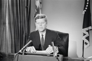 President John F. Kennedy at the White House just prior to a joint radio-television speech to the nation. (Getty Images)​