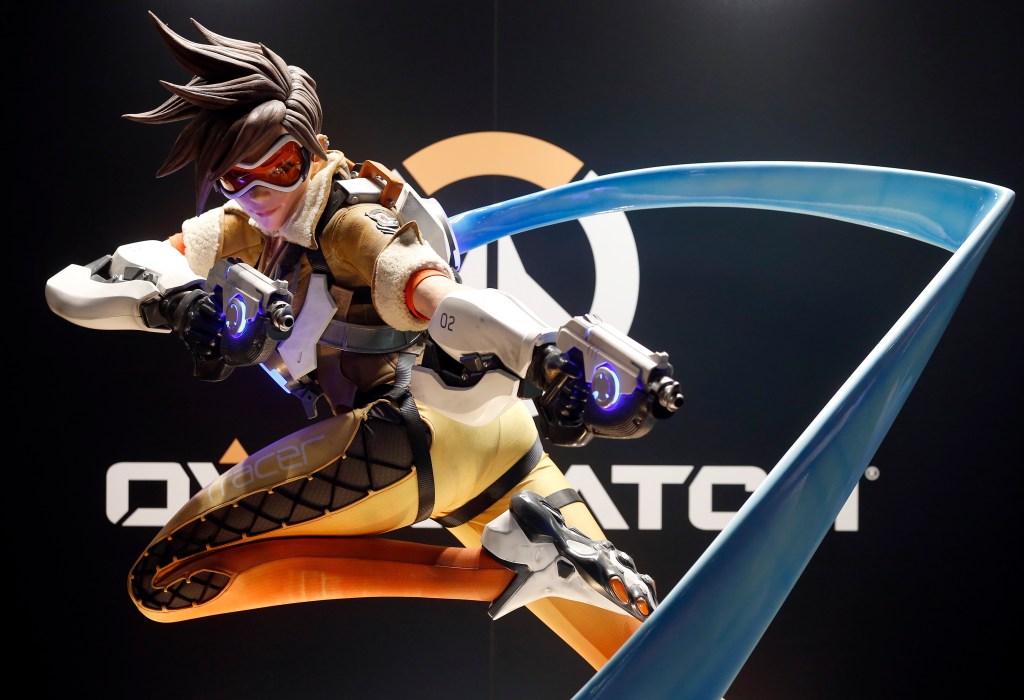 A figurine of Tracer, from the Activision Blizzard game Overwatch.