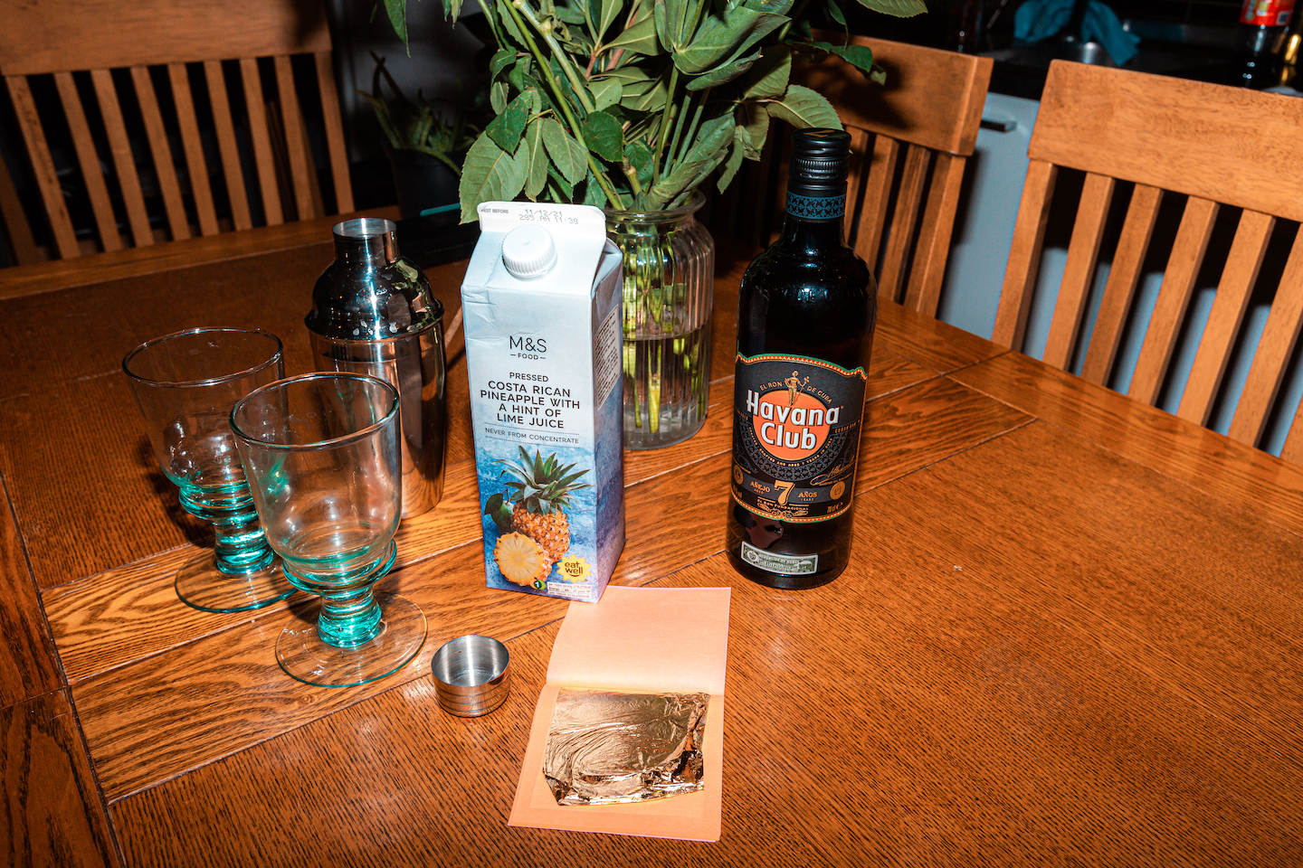 Ingredients for a cocktail on a table