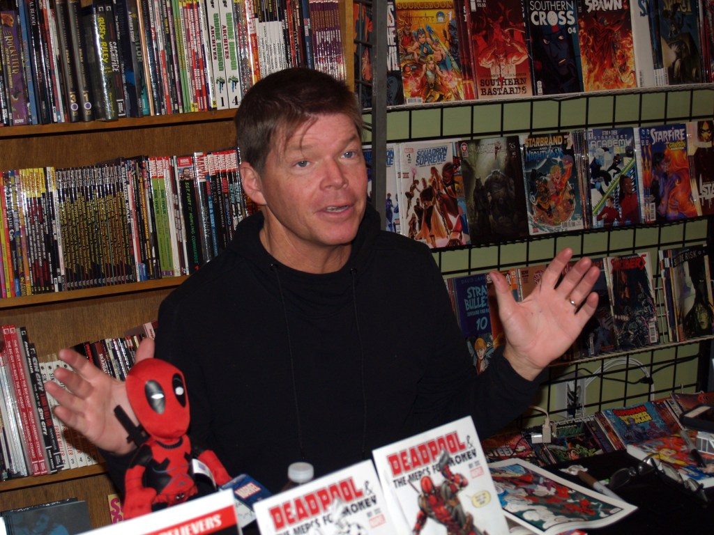 Comics creator Rob Liefeld signing copies of Marvel True Believers: Deadpool #1 at JHU Comics in Manhattan on February 9, 2016.