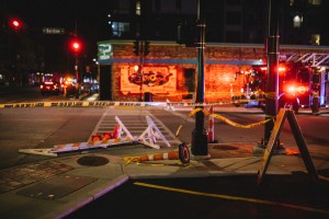 Police cordon off a crime scene on November 21, 2021 in Waukesha, Wisconsin. According to reports, an SUV drove through pedestrians at a holiday parade. (Jim Vondruska/Getty Images)​