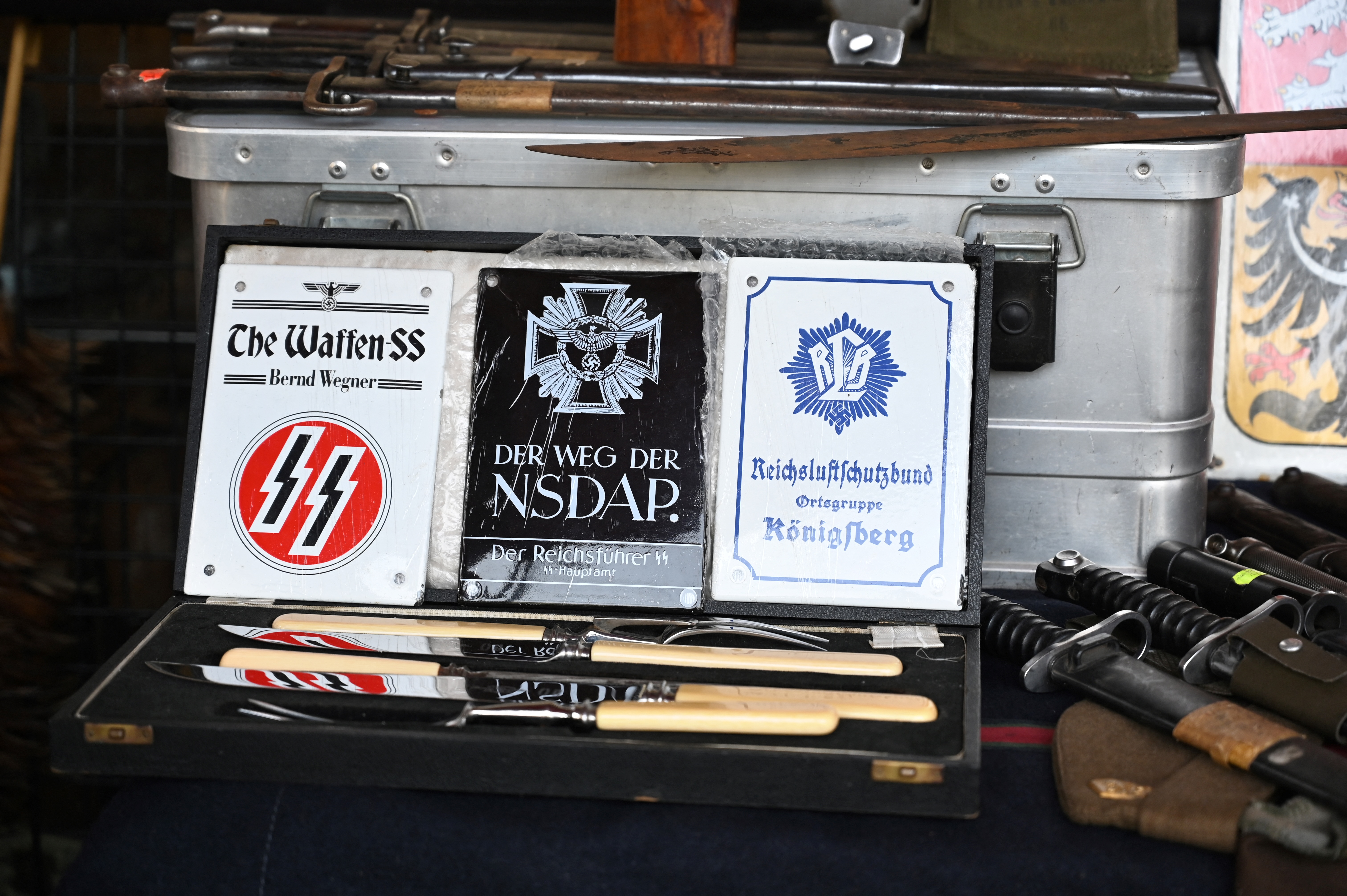 Nazi memorabilias for sale at an antiques market in Bangkok. Photo: Lillian SUWANRUMPHA / AFP