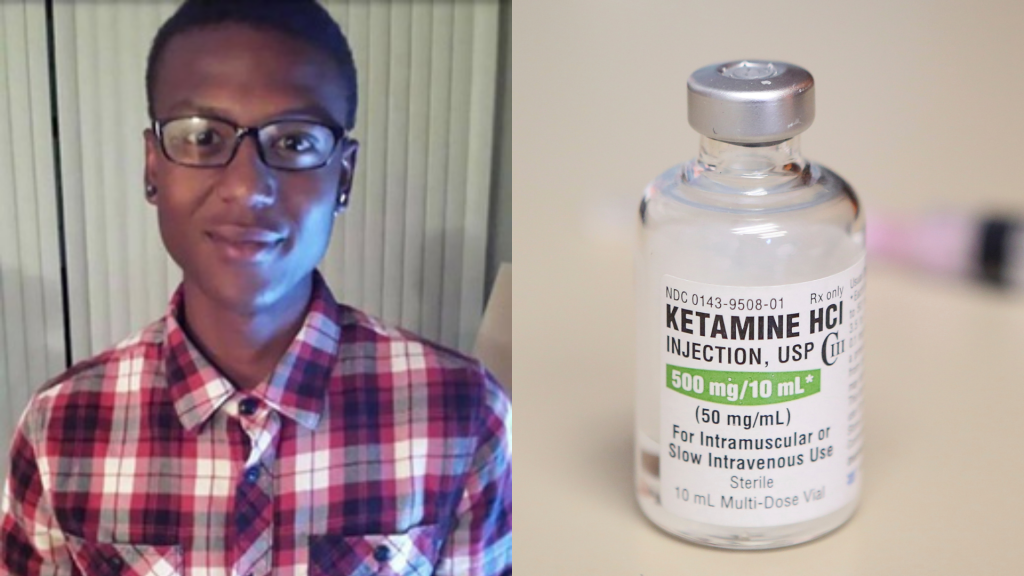 Left: Elijah McClain Right: Bottle of Ketamine (AP Photo/Teresa Crawford, File)