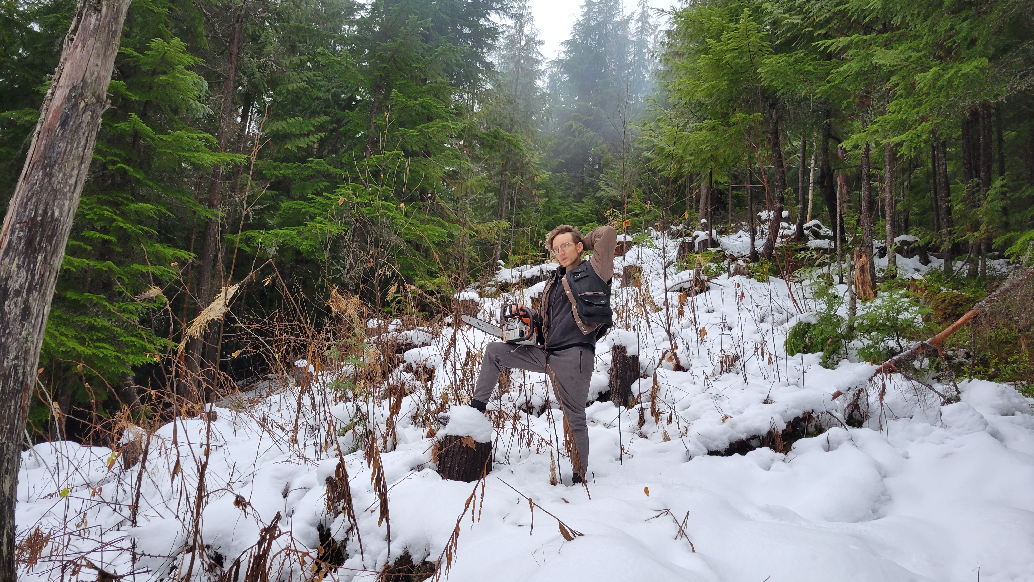 The author with his chainsaw. Photo by Danika Henderson