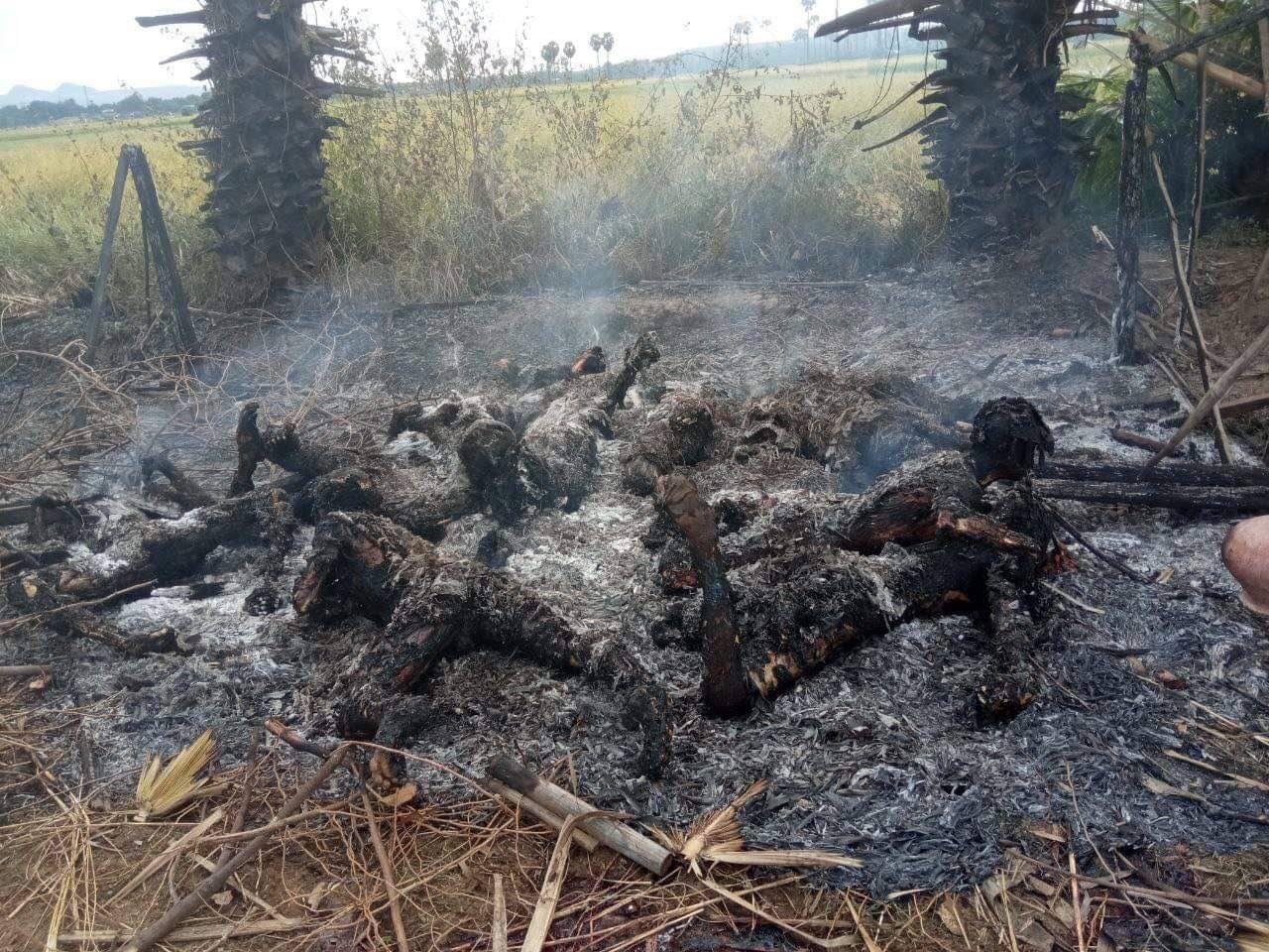 The charred remains of the 11 men massacred by the Myanmar military. Photo: Khit Thit Media