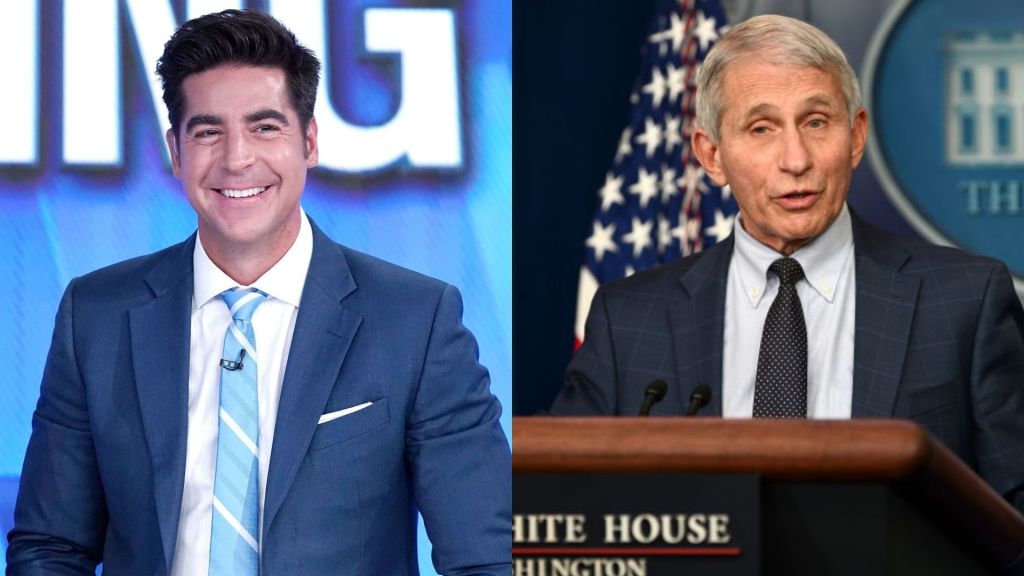 ​On Monday Fox News host Jesse Watters, left, encouraged attendees of a conservative conference to "ambush" U.S. top doctor Anthony Fauci.