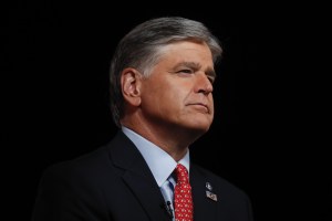 Sean Hannity broadcasts from the Republican National Convention at Fort McHenry National Monument and Historic Shrine in Baltimore, Aug. 26, 2020. (Al Drago/Bloomberg via Getty Images)