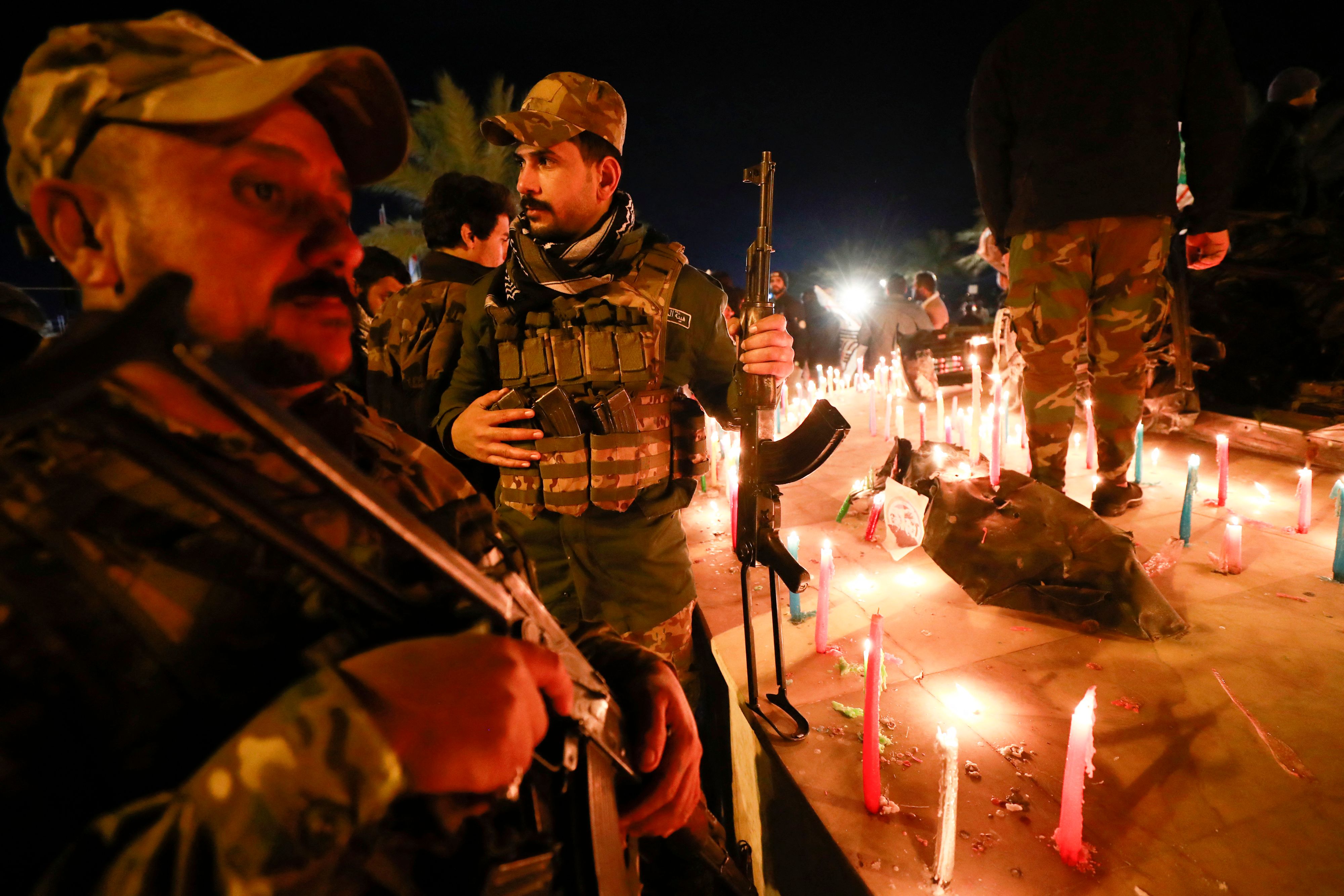 Members of an Iran-backed Iraqi militia hold a ceremony to mark two years since Qassem Soleimani's death in Baghdad. Photo: AHMAD AL-RUBAYE/AFP via Getty Images