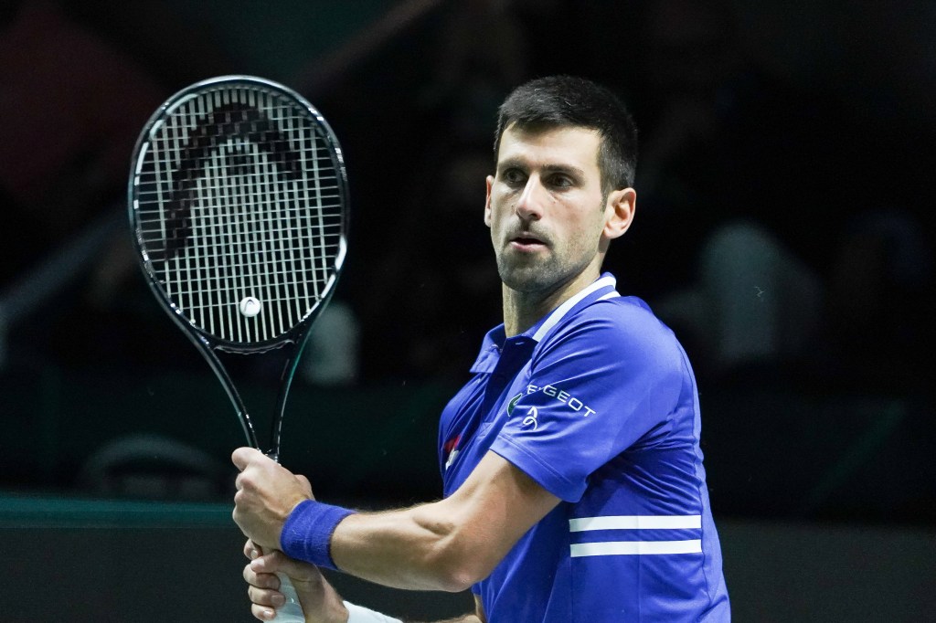 Novak Djokovic during the Davis Cup Finals at Madrid Arena on December 03, 2021. (Oscar Gonzalez/NurPhoto via Getty Images)