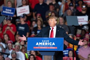 Former US President Donald Trump speaks at a rally on September 25, 2021 in Perry, Georgia. (Sean Rayford/Getty Images)