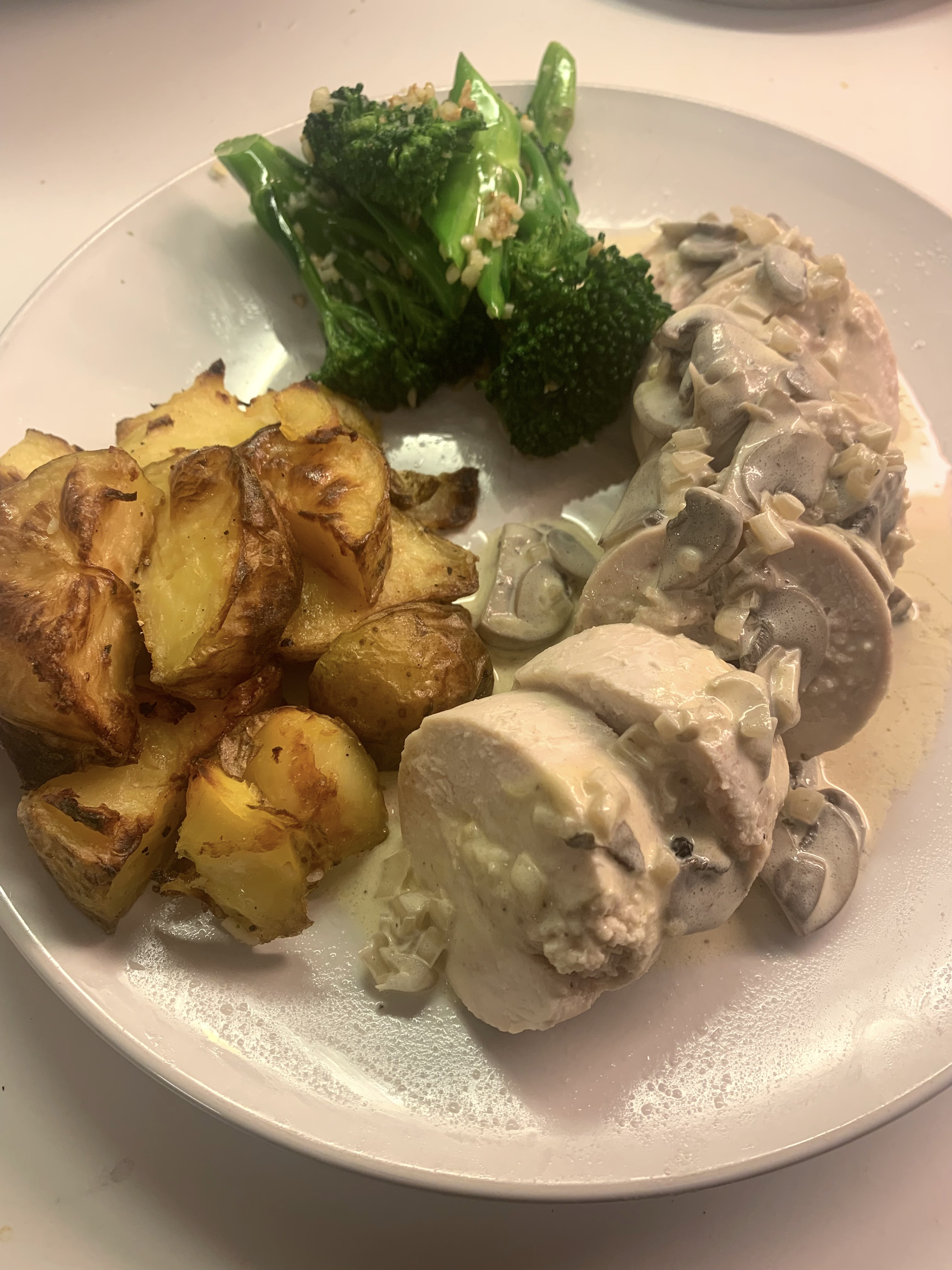 Stephen Hammond's chicken breast stuffed with chicken mousse on a plate