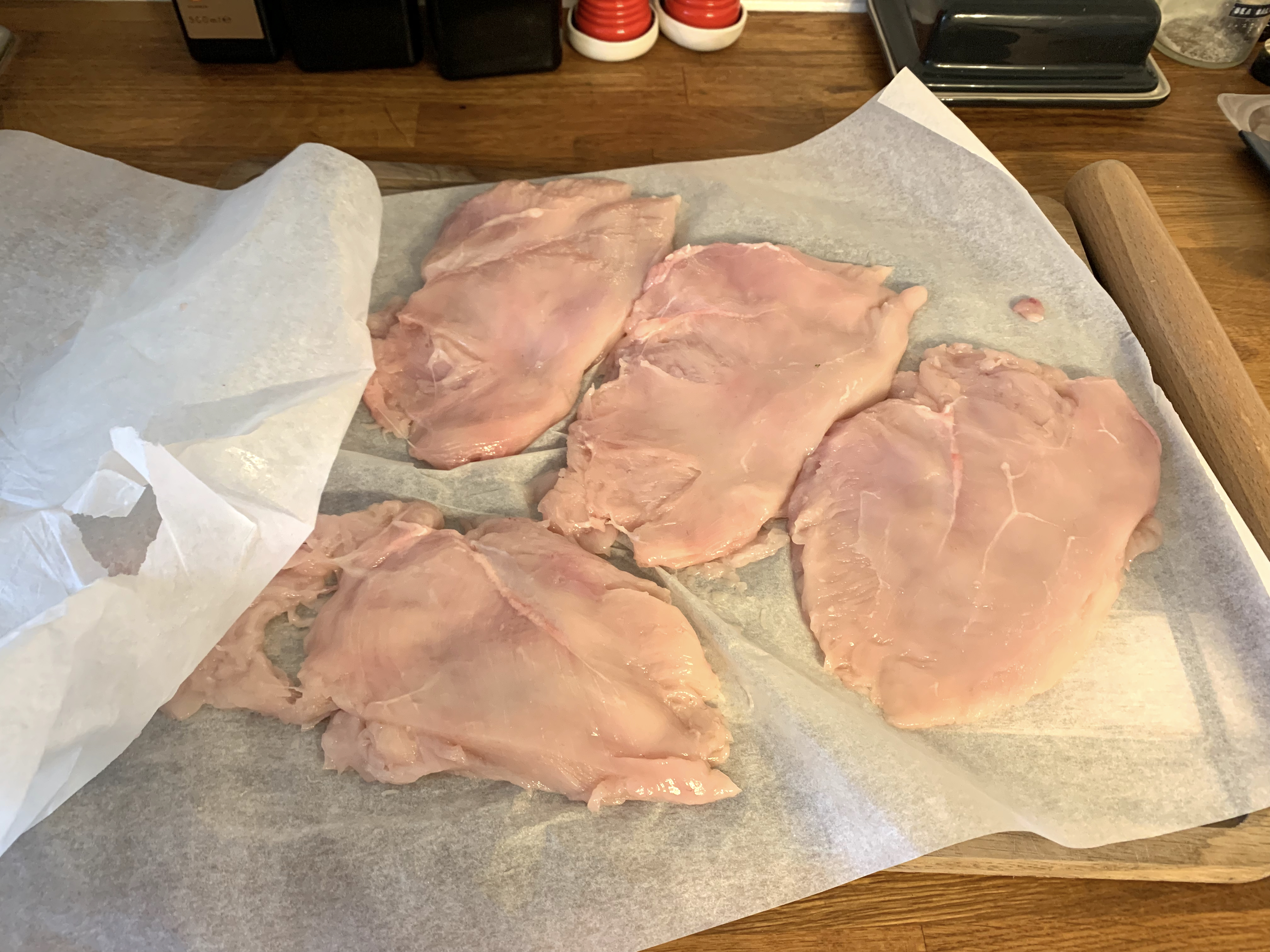 Bashed chicken breasts for Stephen Hammond's recipe